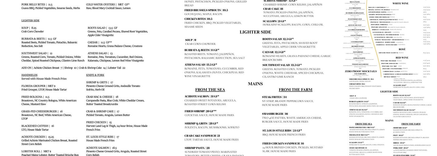 Bayside Kraft Kitchen Menu