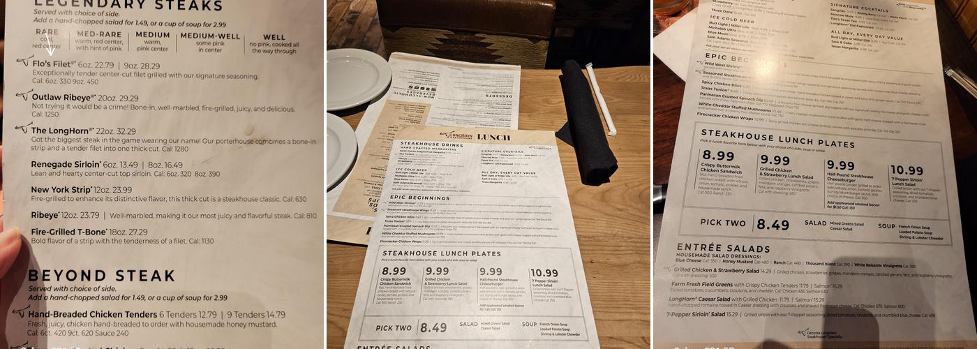 LongHorn Steakhouse Menu