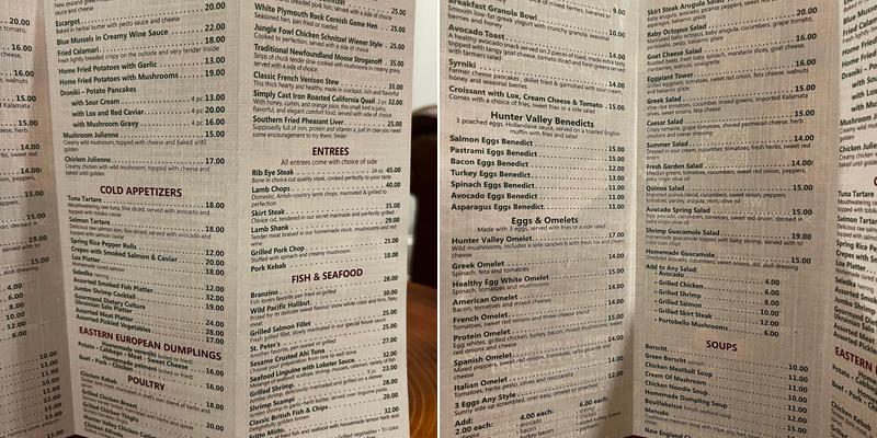Hunter Valley Restaurant Menu