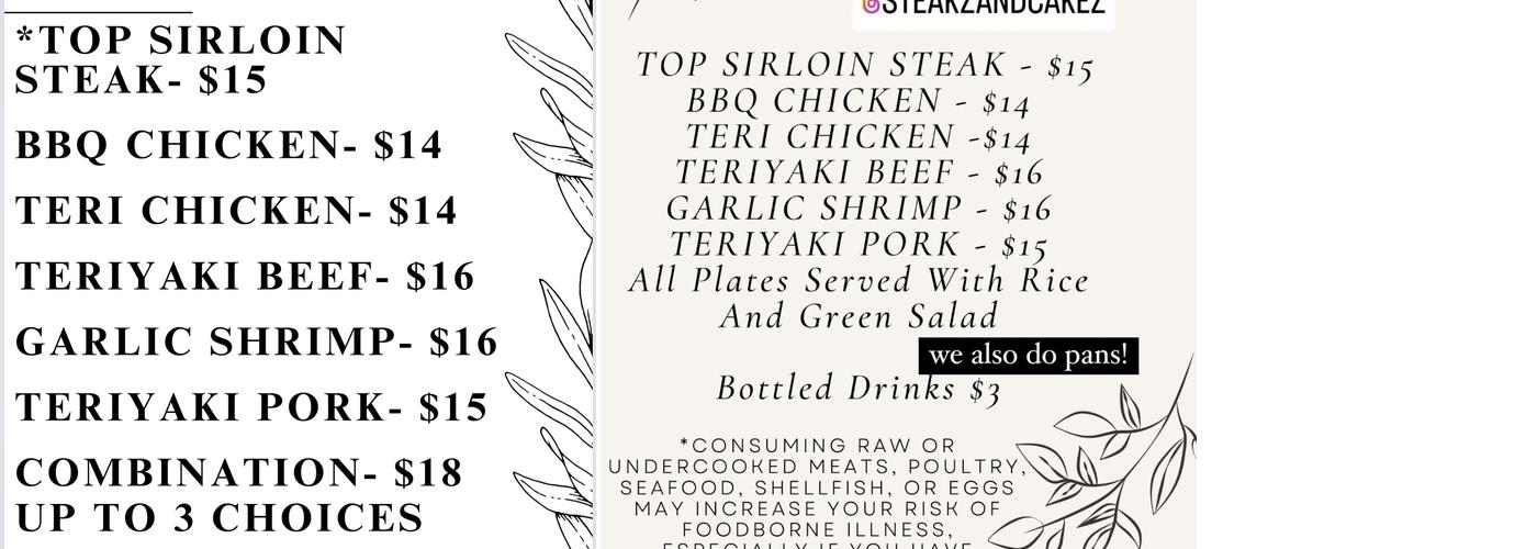 Steakz and Cakez Menu