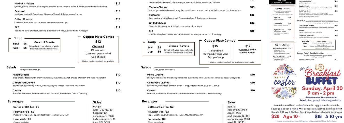 The Copper Plate Menu