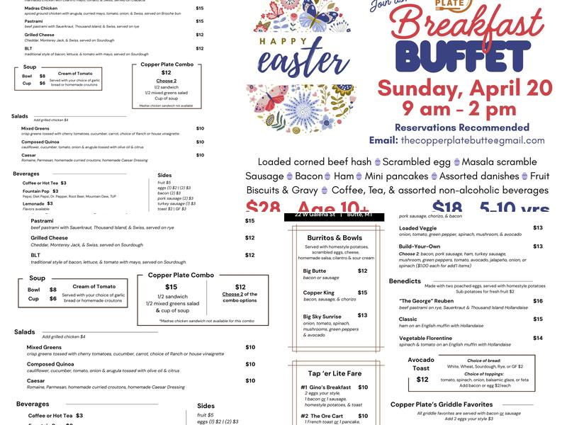 The Copper Plate Menu