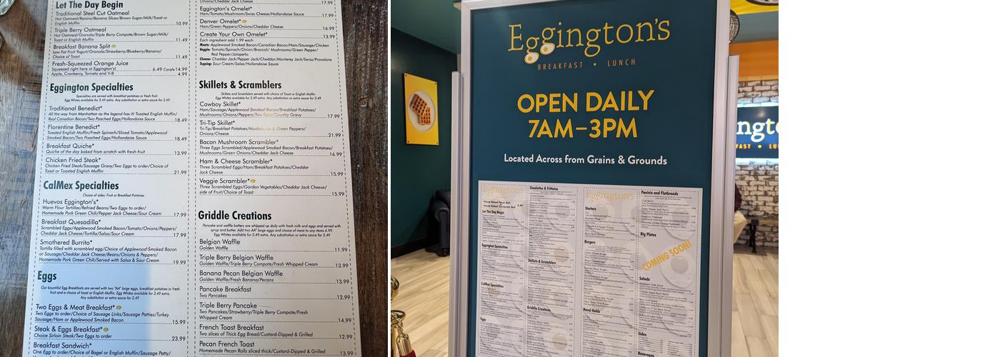 Eggington's in the Cafe Menu