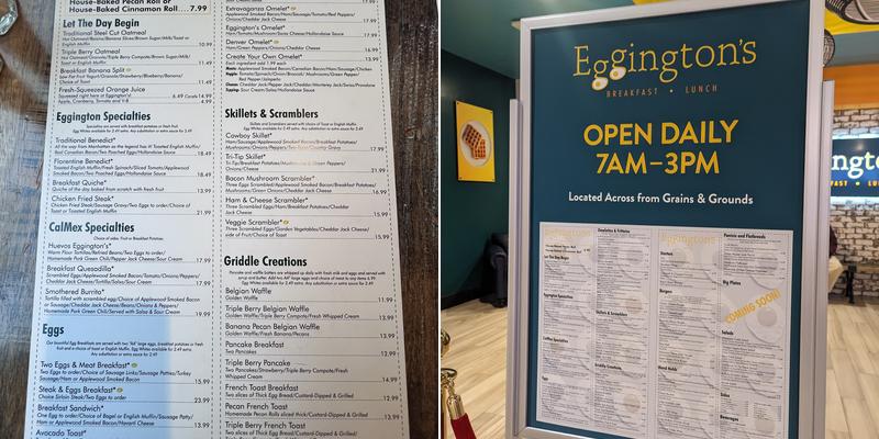 Eggington's in the Cafe Menu