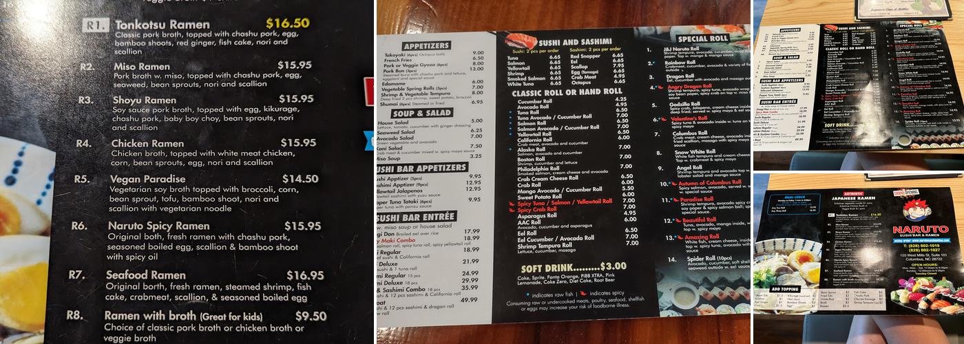 Naruto Sushi Bar Menu