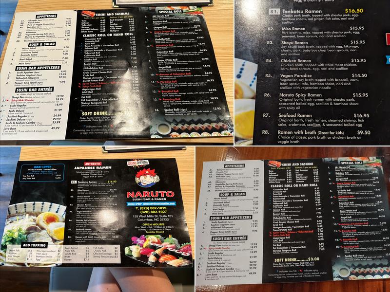Naruto Sushi Bar Menu
