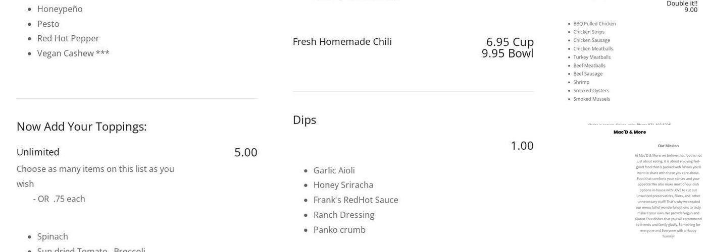 Mac'D & more Menu