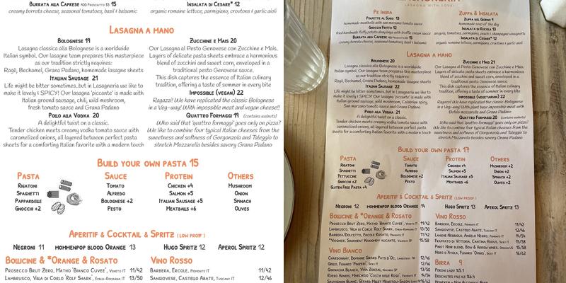 Capri Lasagneria Menu