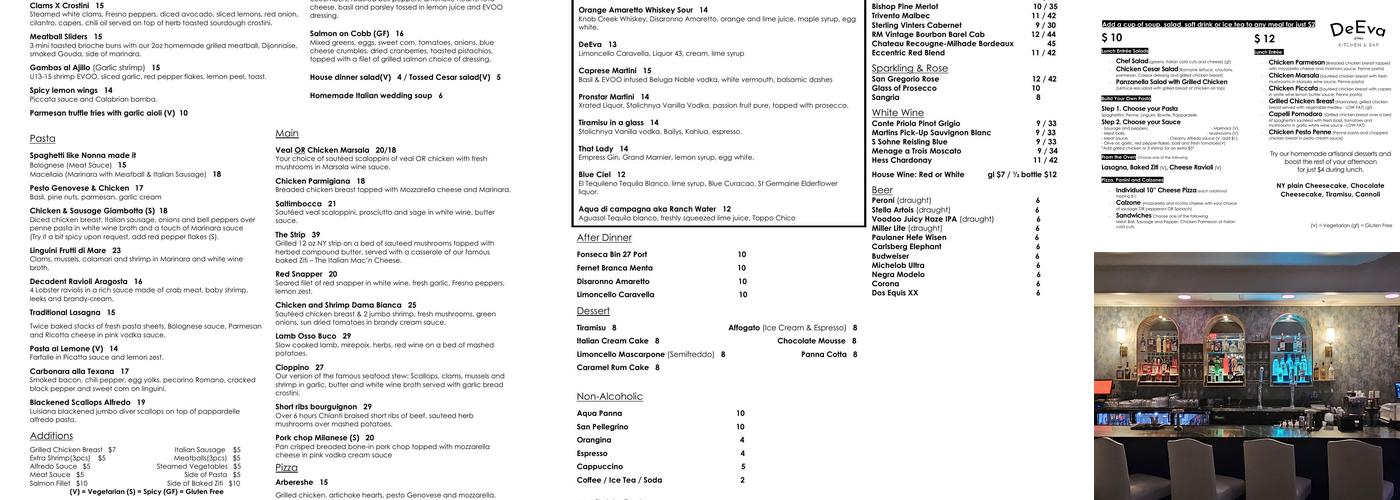 DeEva Kitchen & Bar Menu