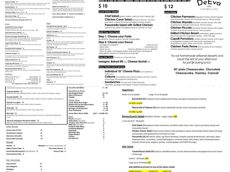 DeEva Kitchen & Bar Menu