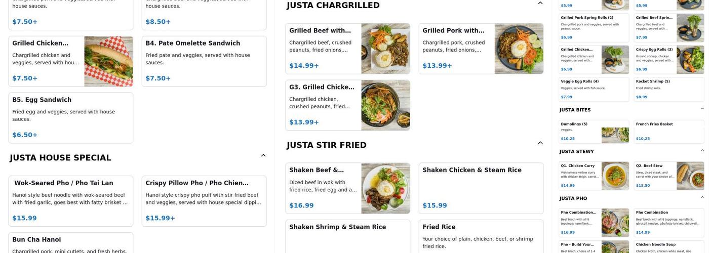 Justa Pho Menu