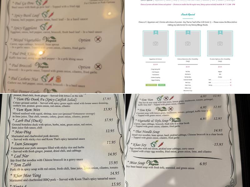 Koon Thai Restaurant Menu