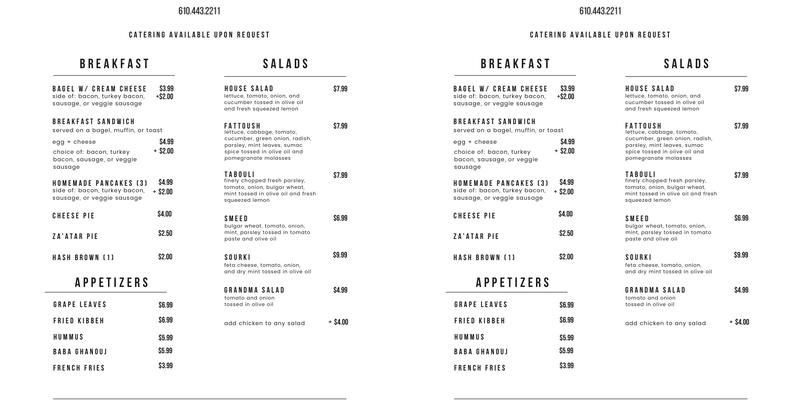 Catty Cafe Menu