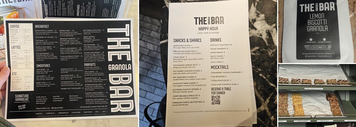 The Granola Bar Upper West Side Menu