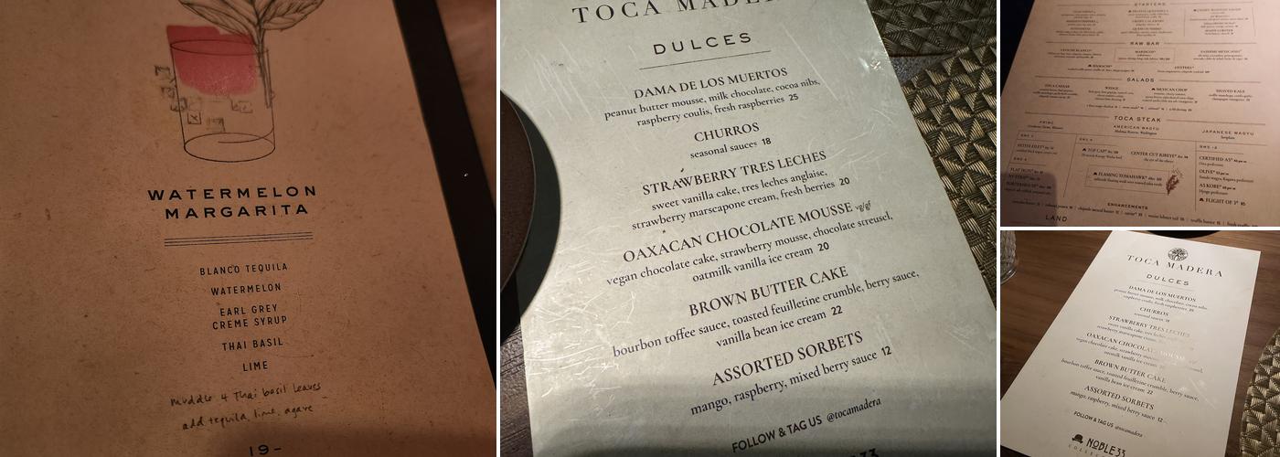 Toca Madera Houston Menu