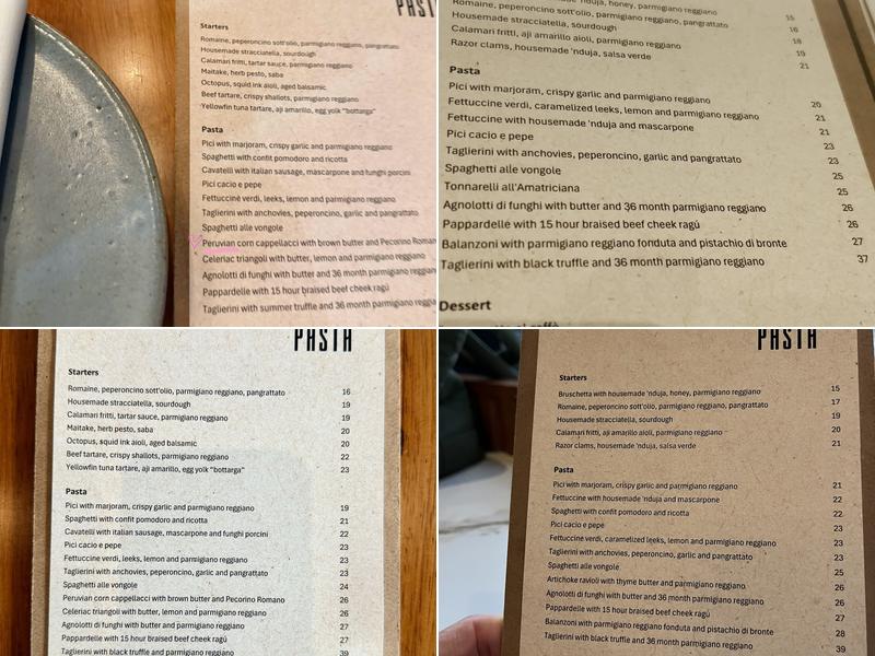 PASTA Menu