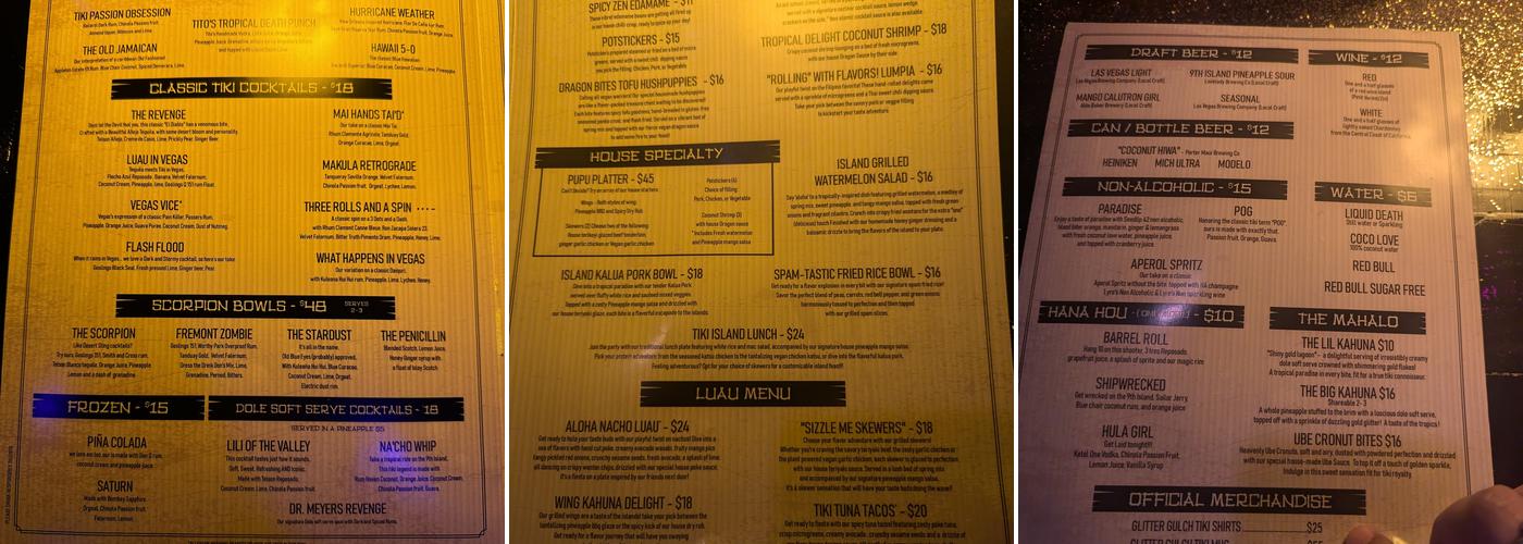 Glitter Gulch Tiki Menu