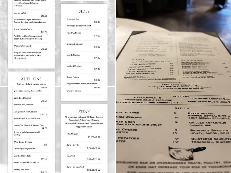 Kennedy's Steakhouse Menu