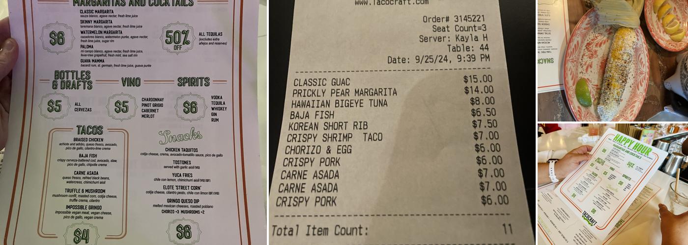 Tacocraft Taqueria & Tequila Bar Menu