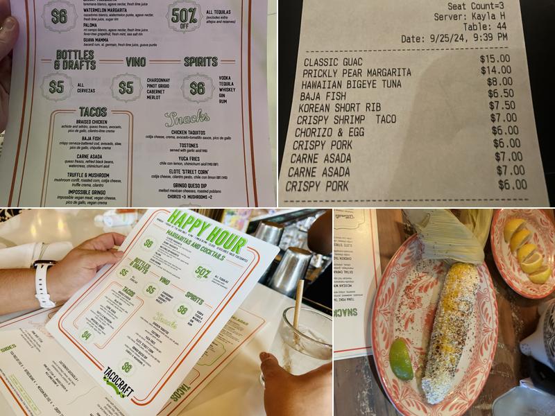 Tacocraft Taqueria & Tequila Bar Menu