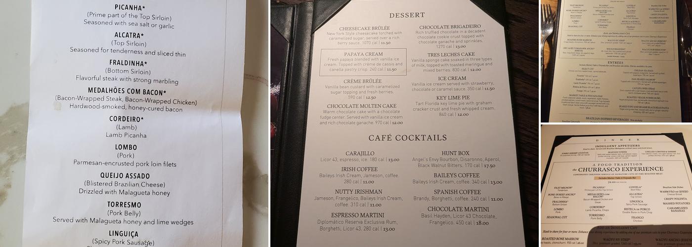 Fogo de Chão Brazilian Steakhouse Menu