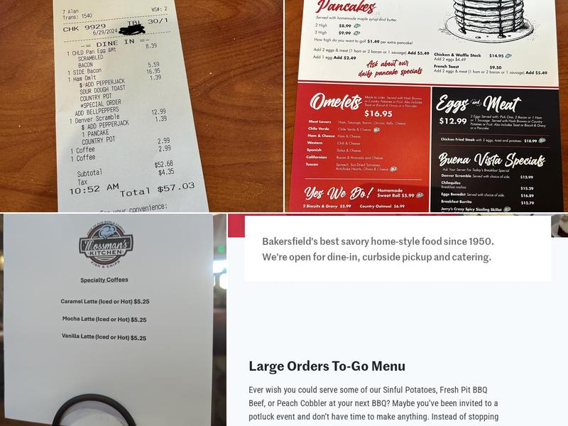 Mossmans Kitchen Menu