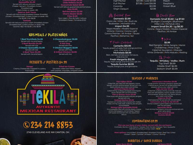 Tekila Mexican Restaurant Canton Menu