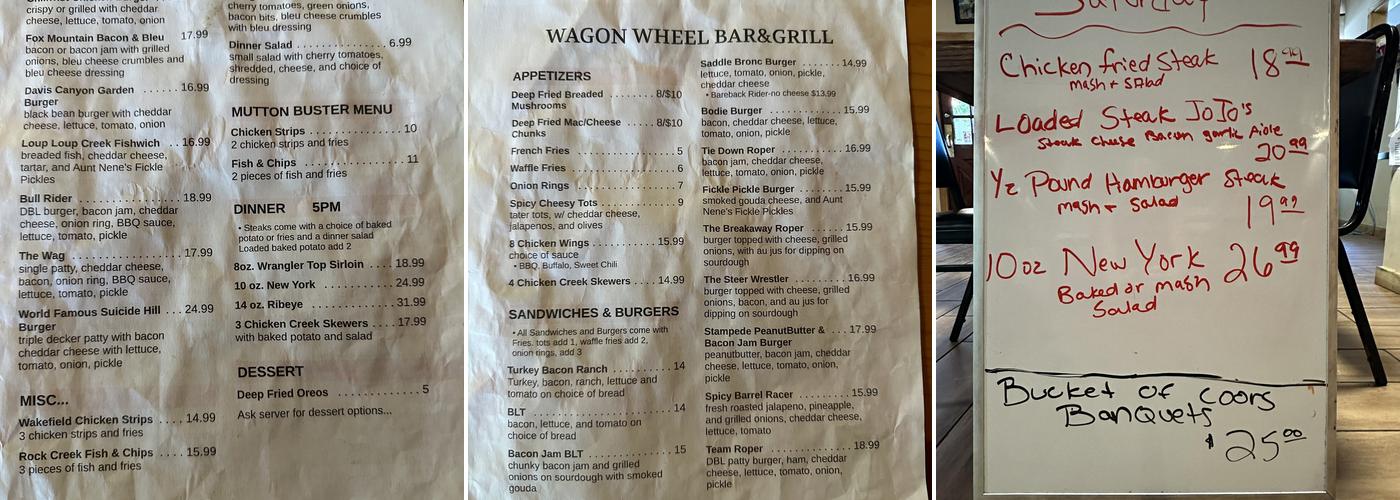 Wagon Wheel Bar & Grill Menu