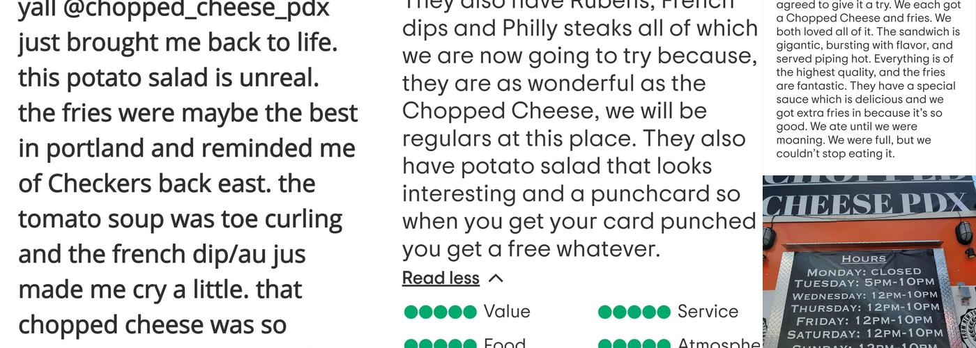 Chopped Cheese PDX Menu