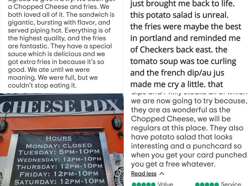 Chopped Cheese PDX Menu