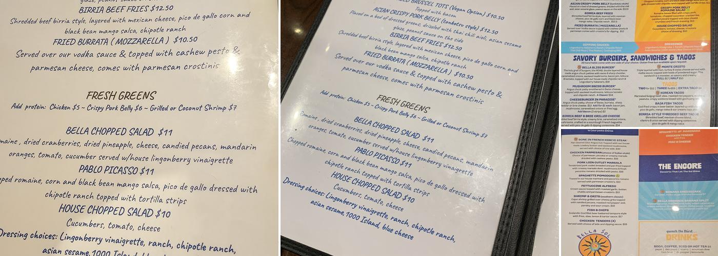 Bella Sol Bistro Menu