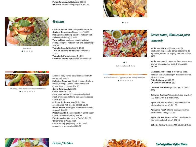 Mariscos El Ancla Mexican Seafood Menu