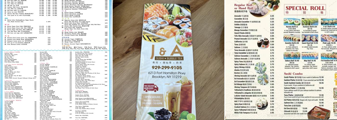 J&A sushi Menu