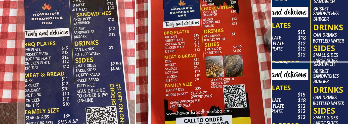 Howard's Roadhouse BBQ Menu