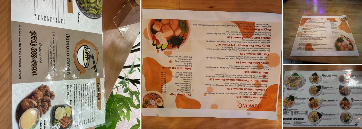 Ikimono Ramen Menu