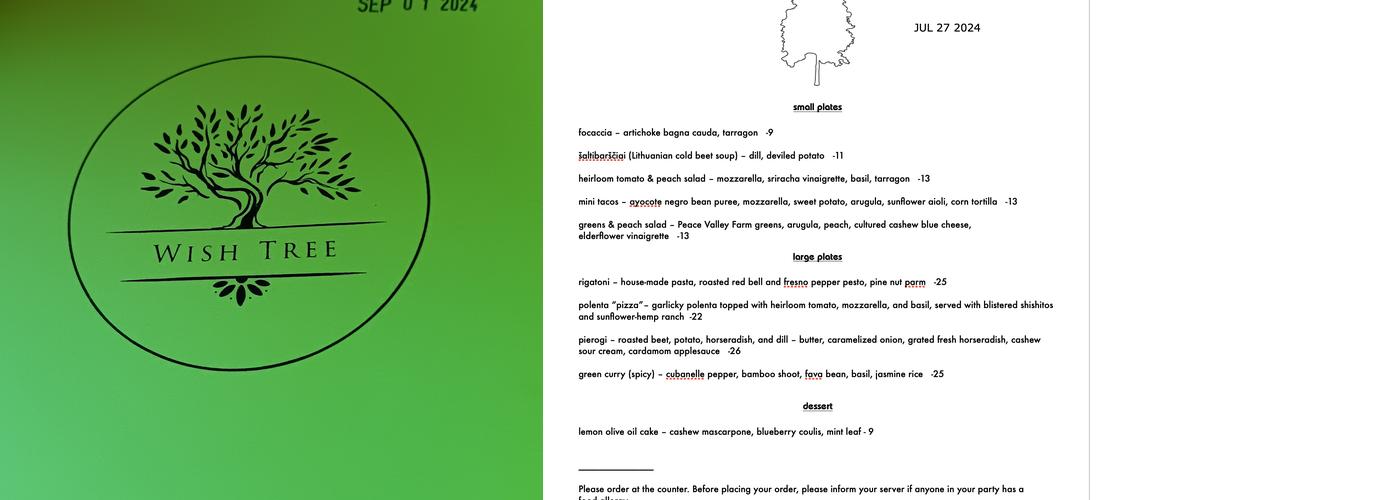 Wish Tree Menu
