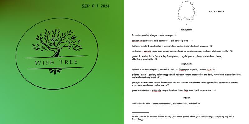 Wish Tree Menu