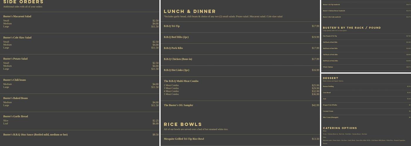 BUSTERS BBQ Menu