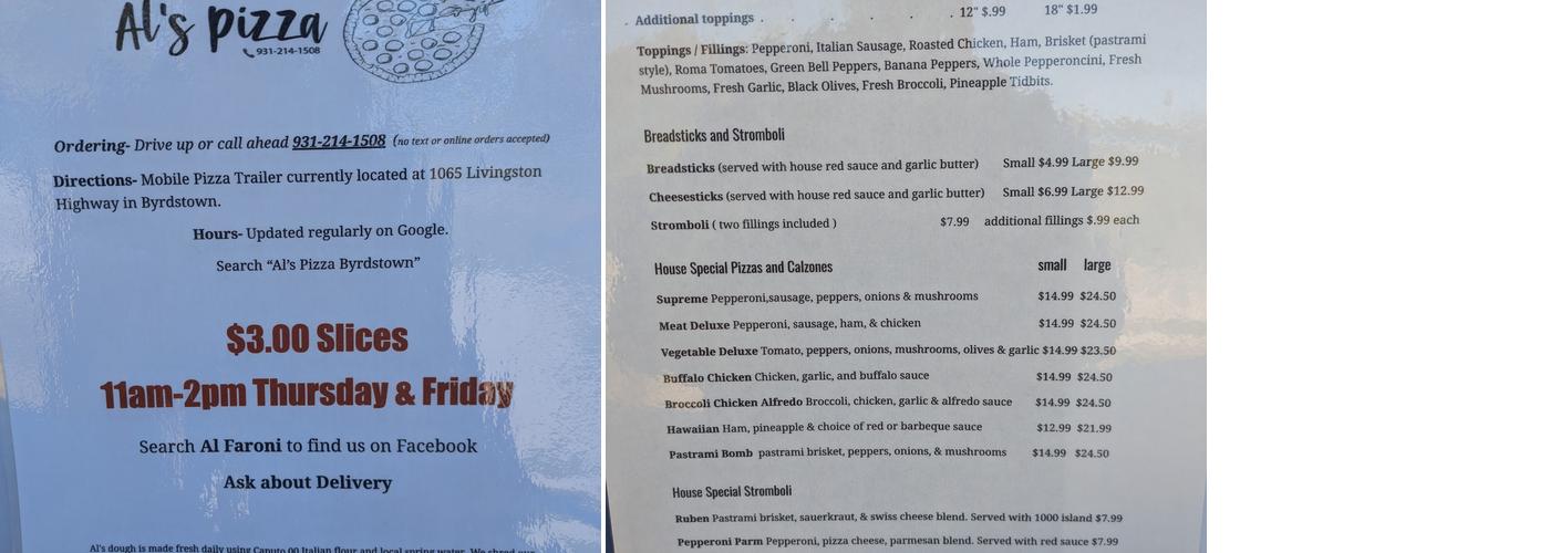 Al's Pizza Menu