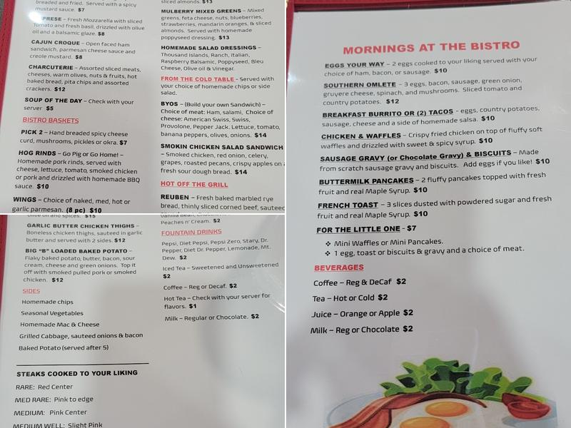 Oark Mountain View Bistro Menu