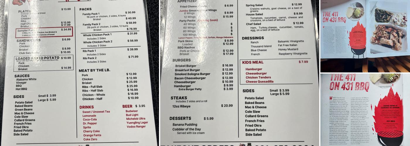 431 BBQ Menu
