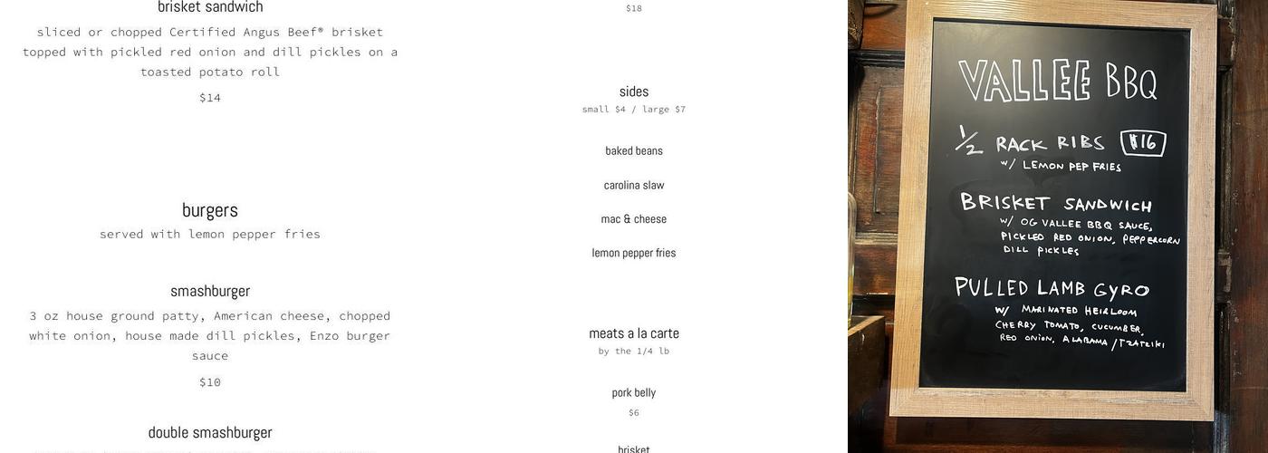 VALLEE BBQ Menu