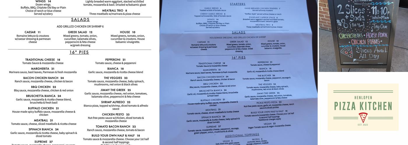 Henlopen Pizza Kitchen Menu
