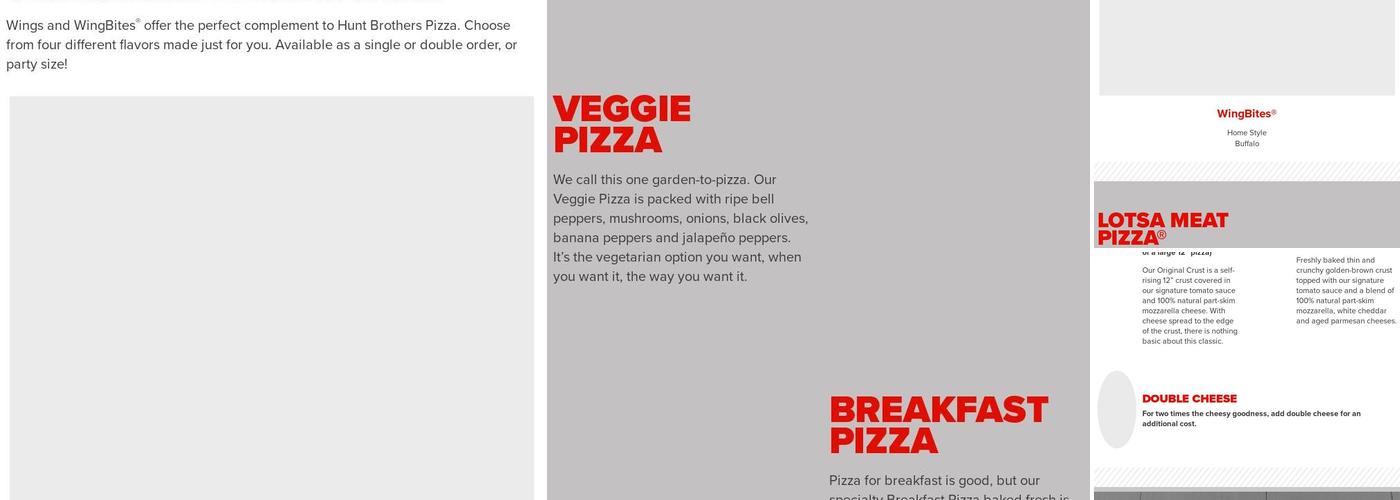 Hunt bros. Pizza Menu