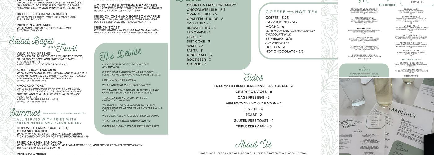 Caroline's on Main Menu