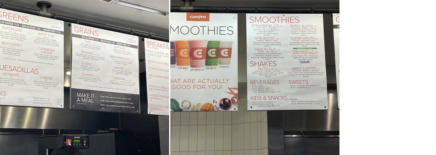 Currito Burrito Menu