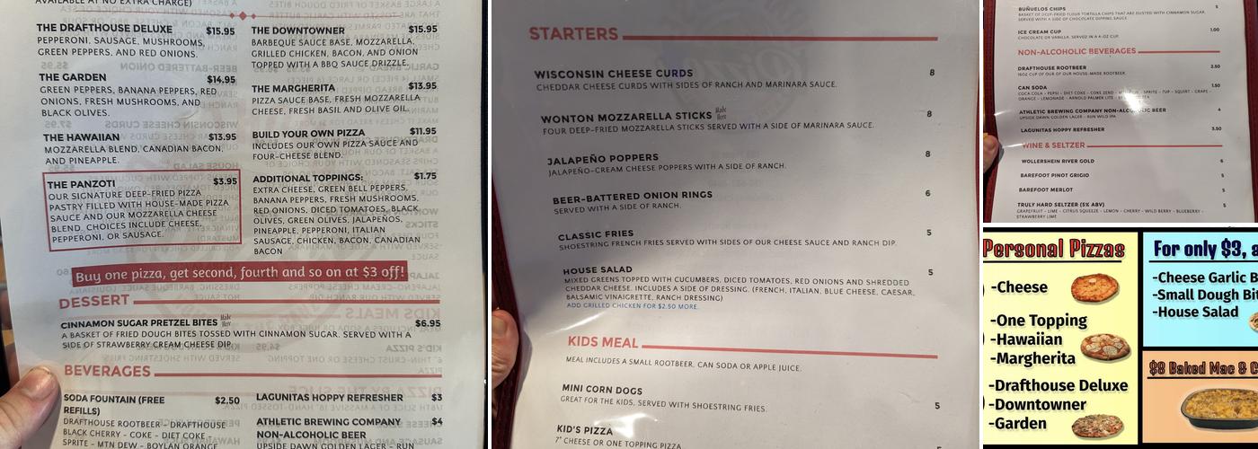 Drafthouse Pizza Menu