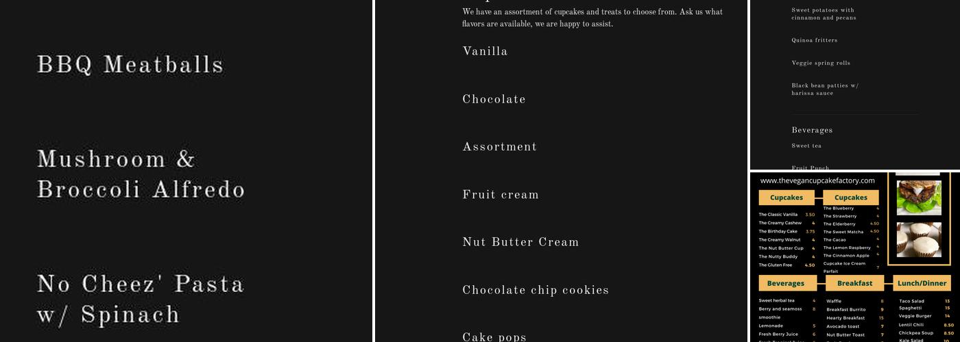 The Vegan Cupcake Factory Menu