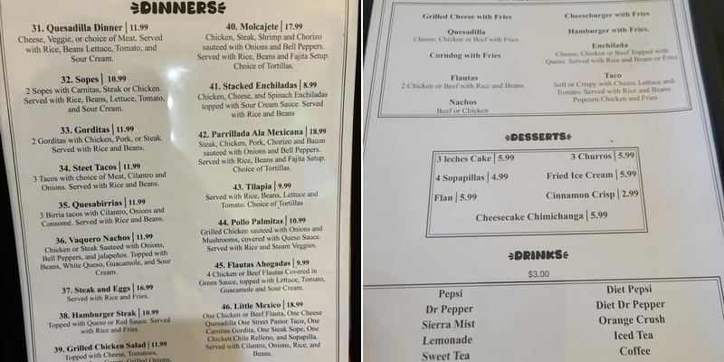 Las Palmas Cosina Menu