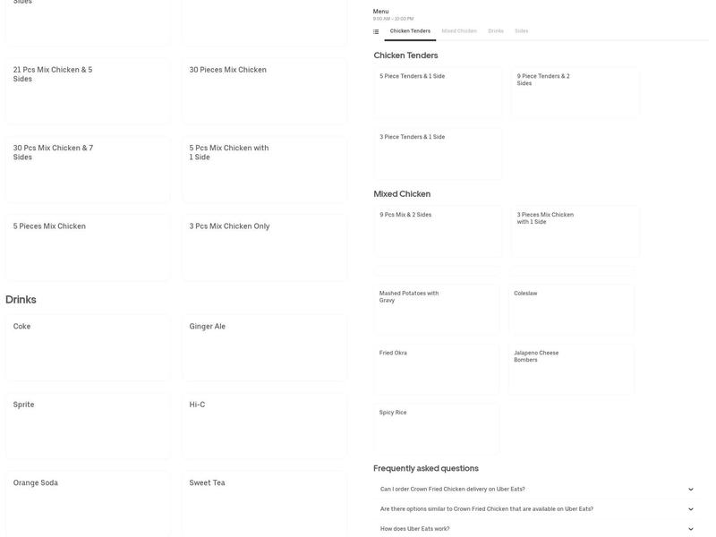 Crown Fried Chicken Menu